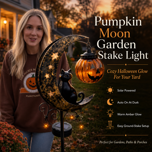 MoonPurr™ Solar-Halloween-Gartenlicht – Schwarze Katze & Kürbislaterne | Magischer Glanz für draußen