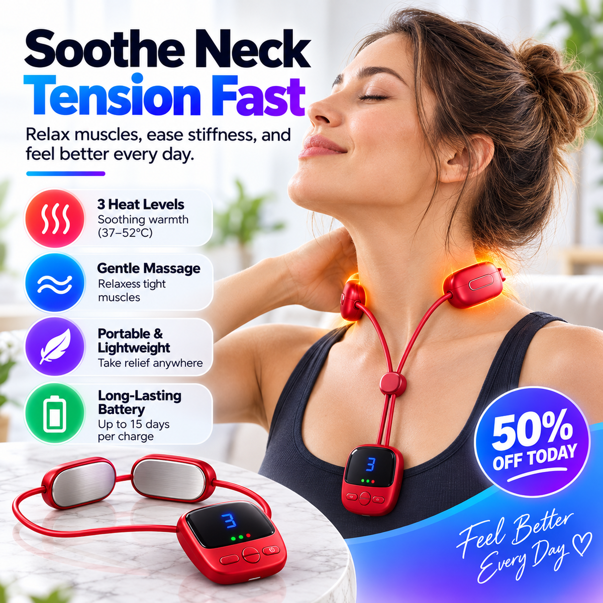Nexora™ Nackenmassagegerät – Wohltuende Wärme & entspannende Massage für jeden Tag