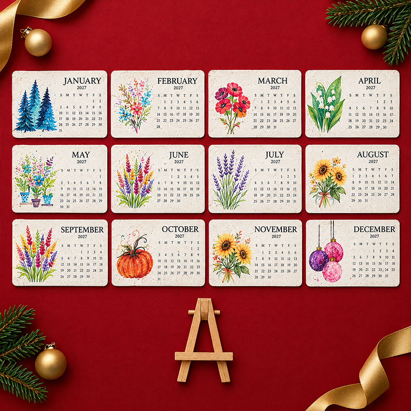 Floraplan™ Pflanzbarer Samenpapier-Kalender 2027 | 12 Monate voller Blütenfreude